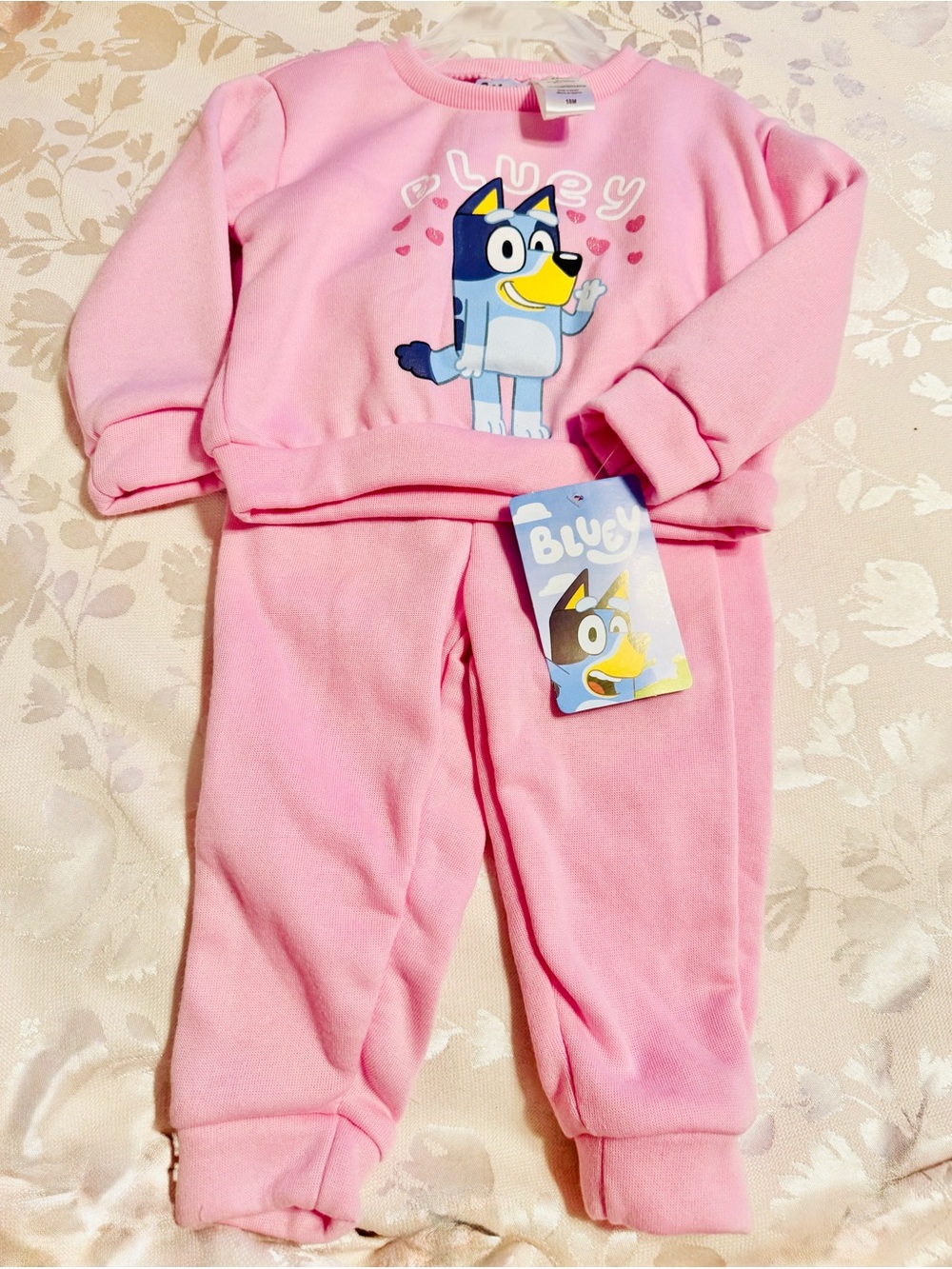 NEW! Bluey Pink Two-Piece jogger Sweater Set. Size 18 mos.